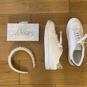 Bridal sneakers, headband and clutch